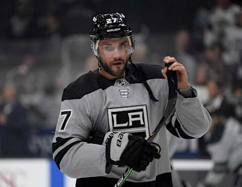 LOS ANGELES, CALIFORNIA – OCTOBER 12: Alec Martinez #27 of the Los Angeles Kings skates during warm up before the game against the Nashville Predators at Staples Center on October 12, 2019 in Los Angeles, California. (Photo by Harry How/Getty Images)