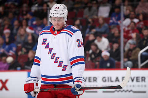 GLENDALE, ARIZONA – DECEMBER 15: Kaapo Kakko #24 of the New York Rangers during the third period of the NHL game at Gila River Arena on December 15, 2021 in Glendale, Arizona. The Rangers defeated the Coyotes 3-2. (Photo by Christian Petersen/Getty Images)