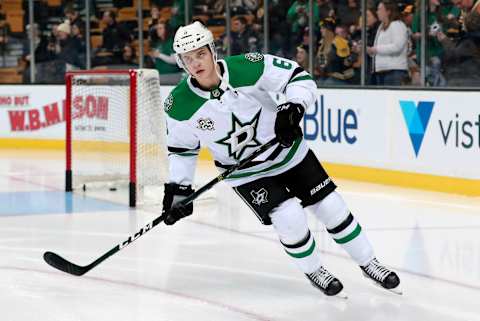 BOSTON, MA – JANUARY 15: Dallas Stars defenseman Julius Honka (6) before a game between the Boston Bruins and the Dallas Stars on January 15, 2018, at TD Garden in Boston, Massachusetts. The Stars defeated the Bruins 3-2 (OT). (Photo by Fred Kfoury III/Icon Sportswire via Getty Images)