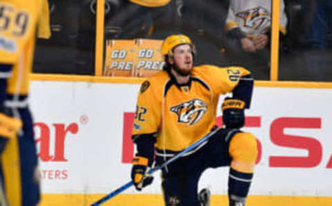 Nashville Predators center Ryan Johansen (92) in the Predators Mustard Yellow (Christopher Hanewinckel-USA TODAY Sports)