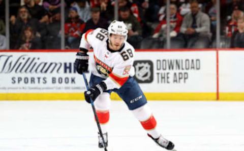 NEWARK, NEW JERSEY – FEBRUARY 11: Mike Hoffman #68 of the Florida Panthers heads for the net in the first period against the New Jersey Devils at Prudential Center on February 11, 2020 in Newark, New Jersey. (Photo by Elsa/Getty Images)