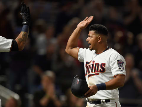 MINNEAPOLIS, MN – JUNE 19: Eduardo Escobar #5 of the Minnesota Twins celebrates scoring a run against the Boston Red Sox during the eighth inning of the game on June 19, 2018 at Target Field in Minneapolis, Minnesota. The Twins defeated the Red Sox 6-2. (Photo by Hannah Foslien/Getty Images)