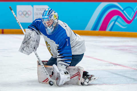 LAUSANNE, SWITZERLAND – JANUARY 22: #1 Goalkeeper Topias Leinonen of Finland makes a stick save during Men’s 6-Team Tournament Bronze Medal Game between Canada and Finland of the Lausanne 2020 Winter Youth Olympics on January 22, 2020 in Lausanne, Switzerland. (Photo by RvS.Media/Monika Majer/Getty Images)