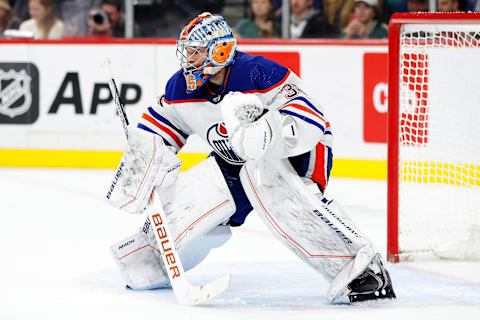 Jack Campbell #36 of the Edmonton Oilers. (Photo by David Berding/Getty Images)