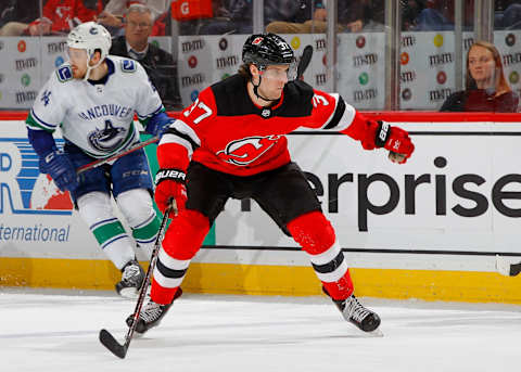 Pavel Zacha #37 of the New Jersey Devils. (Photo by Jim McIsaac/Getty Images)