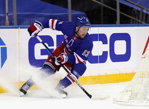 Alexis Lafreniere #13 of the New York Rangers. (Photo by Bruce Bennett/Getty Images)