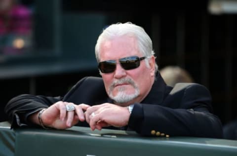 SAN FRANCISCO, CA – APRIL 18: Brian Sabean, executive vice president of baseball operations of the San Francisco Giants, looks on from the dugout before the San Francisco Giants 2014 World Series Ring ceremony before the game against the Arizona Diamondbacks at AT&T Park on Saturday, April 18, 2015 in San Francisco, California. (Photo by Brad Mangin/MLB Photos via Getty Images)