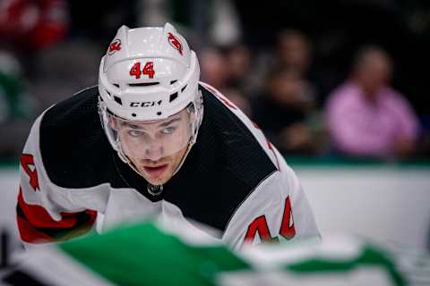 New Jersey Devils left wing Miles Wood (44): (Jerome Miron-USA TODAY Sports)