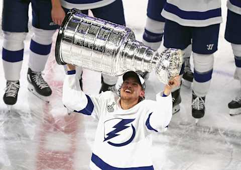 Yanni Gourde #37 of the Tampa Bay Lightning (Photo by Bruce Bennett/Getty Images)