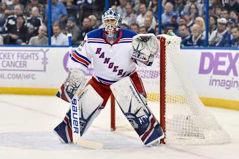 TAMPA, FL – NOVEMBER 02: New York Rangers goalie Henrik Lundqvist (30) during the first period of an NHL game between the New York Rangers and the Tampa Bay Lightning on November 02, 2017 at Amalie Arena in Tampa, FL. (Photo by Roy K. Miller/Icon Sportswire via Getty Images)