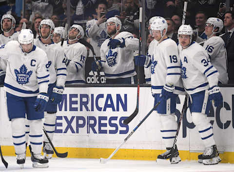 LOS ANGELES, CALIFORNIA – MARCH 05: Kyle Clifford #73 of the Toronto Maple Leafs waves as he is acknowledged by fans in his return as a Leaf during the first period against the Los Angeles Kings at Staples Center on March 05, 2020 in Los Angeles, California. (Photo by Harry How/Getty Images)