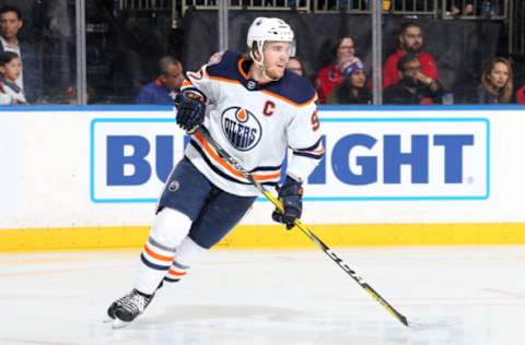 NEW YORK, NY – OCTOBER 13: Connor McDavid #97 of the Edmonton Oilers skates against the New York Rangers at Madison Square Garden on October 13, 2018 in New York City. The Edmonton Oilers won 2-1. (Photo by Jared Silber/NHLI via Getty Images)