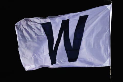 CHICAGO, IL – OCTOBER 18: A general view of the ‘W’ flag flying after the Chicago Cubs beat the Los Angeles Dodgers 3-2 in game four of the National League Championship Series at Wrigley Field on October 18, 2017, in Chicago, Illinois. (Photo by Stacy Revere/Getty Images)