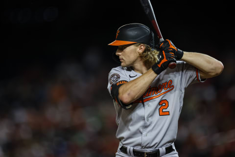 Sep 14, 2022; Washington, District of Columbia, USA; Baltimore Orioles third baseman Gunnar Henderson (2) prepares to hit against the Washington Nationals during the eighth inning at Nationals Park. Mandatory Credit: Scott Taetsch-USA TODAY Sports