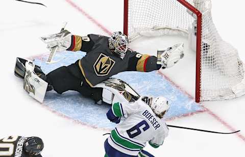 Robin Lehner #90 of the Vegas Golden Knights