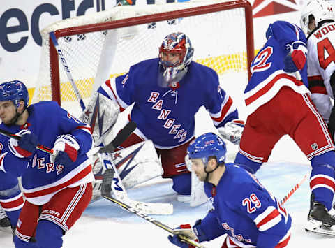 NEW YORK, NEW YORK – JANUARY 09: Igor Shesterkin #31 of the New York Rangers tends net against the New Jersey Devils during the first period at Madison Square Garden on January 09, 2020 in New York City. The Rangers defeated the Devils 6-3. (Photo by Bruce Bennett/Getty Images)