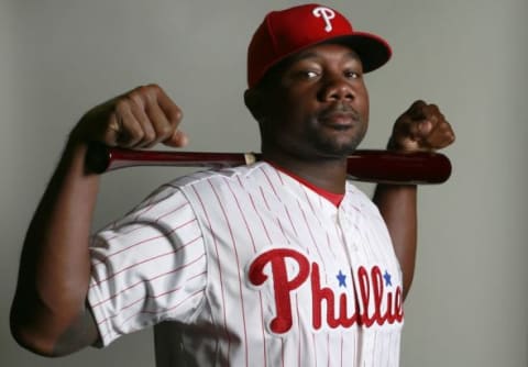 Feb 26, 2016; Clearwater, FL, USA; Philadelphia Phillies first baseman Ryan Howard (6) poses for a photo during photo day at Bright House Field. Mandatory Credit: Kim Klement-USA TODAY Sports