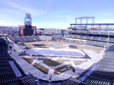 View from The Rooftop of Coors Field being prepared for the Stadium Series game. Photo credit: Nadia Archuleta