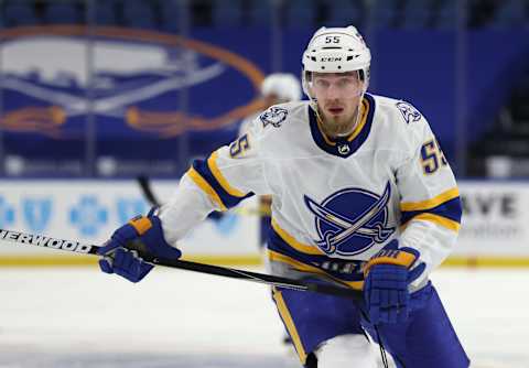 Feb 28, 2021; Buffalo, New York, USA; Rasmus Ristolainen Mandatory Credit: Timothy T. Ludwig-USA TODAY Sports