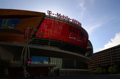 NHL Team Name Origins: General view of the T-Mobile Arena adjacent to the Las Vegas strip. Mandatory Credit: Kirby Lee-USA TODAY Sports