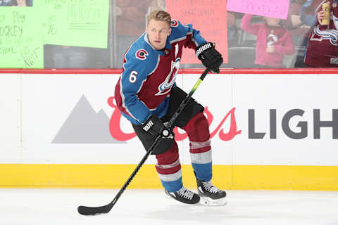 DENVER, CO – JANUARY 19: Erik Johnson #6 of the Colorado Avalanche skates prior to the game against the Los Angeles Kings at the Pepsi Center on January 19, 2019 in Denver, Colorado. The Avalanche defeated the Kings 7-1. (Photo by Michael Martin/NHLI via Getty Images)