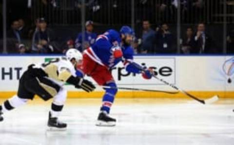 Apr 19, 2016; New York, NY, USA; New York Rangers left wing Rick Nash (61) scores a shorthanded goal during the second period of game three of the first round of the 2016 Stanley Cup Playoffs at Madison Square Garden. Mandatory Credit: Brad Penner-USA TODAY Sports