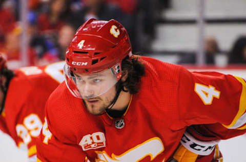 Rasmus Andersson #4 of the Calgary Flames. (Photo by Derek Leung/Getty Images)