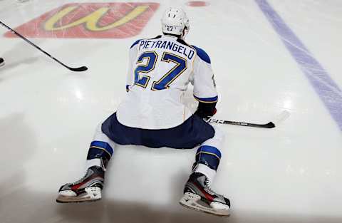 PHILADELPHIA, PA – OCTOBER 22: Alex Pietrangelo #27 of the St. Louis Blues warms up before playing against the Philadelphia Flyers on October 22, 2011 at Wells Fargo Center in Philadelphia, Pennsylvania. (Photo by Jim McIsaac/Getty Images)