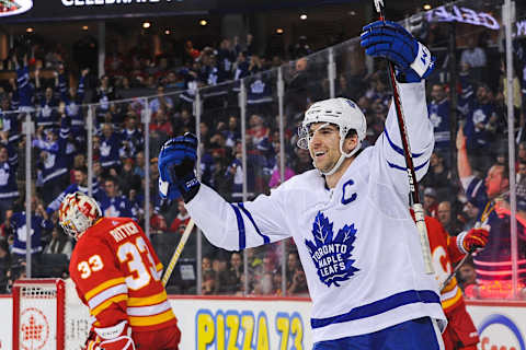 CALGARY, AB – DECEMBER 12: John Tavares #91 of the Toronto Maple Leafs  (Photo by Derek Leung/Getty Images)