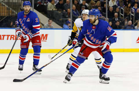 NEW YORK, NY – MARCH 18: Tyler Motte #14 of the New York Rangers during the game against the Pittsburgh Penguins on March 18, 2023, at Madison Square Garden in New York, New York. (Photo by Rich Graessle/Getty Images)