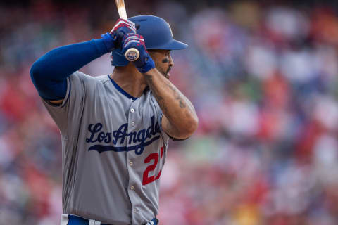 PHILADELPHIA, PA – JULY 25: Matt Kemp #27 of the Los Angeles Dodgers bats during the game against the Philadelphia Phillies at Citizens Bank Park on Wednesday July 25, 2018 in Philadelphia, Pennsylvania. (Photo by Rob Tringali/SportsChrome/Getty Images)