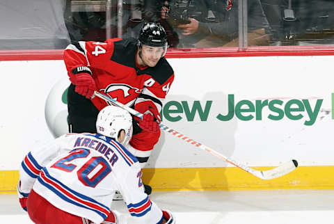 Miles Wood #44 of the New Jersey Devils. (Photo by Bruce Bennett/Getty Images)