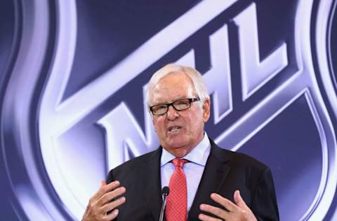 LAS VEGAS, NV – JUNE 22: New Las Vegas NHL franchise owner Bill Foley addresses the media during the Board Of Governors Press Conference prior to the 2016 NHL Awards at Encore Las Vegas on June 22, 2016 in Las Vegas, Nevada. The NHL franchise is considering the names Desert Hawks, Red Hawks and Nighthawks. (Photo by Bruce Bennett/Getty Images)