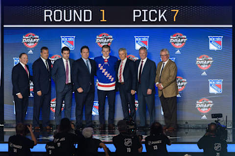 CHICAGO, IL – JUNE 23: The New York Rangers select center Lias Andersson with the 7th pick in the first round of the 2017 NHL Draft on June 23, 2017, at the United Center in Chicago, IL. (Photo by Daniel Bartel/Icon Sportswire via Getty Images)