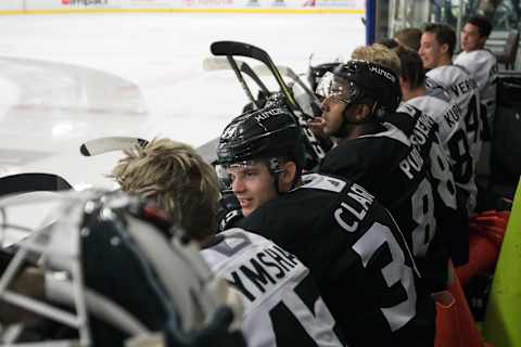 EL SEGUNDO, CA – JUNE 27: Los Angeles Kings Prospect Defensemen Kale Clague (34) looks on during the Los Angeles Kings Development Camp on June 27, 2018 at Toyota Sports Center in El Segundo, California. (Photo by Joshua Lavallee/Icon Sportswire via Getty Images)