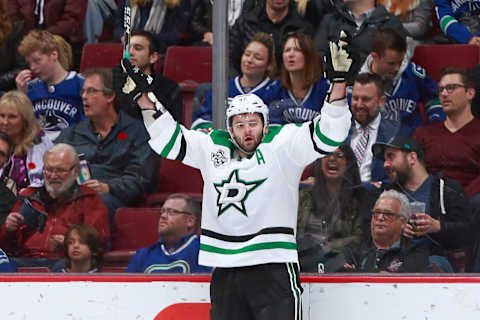 VANCOUVER, BC – OCTOBER 30: Alexander Radulov #47 of the Dallas Stars celebrates after scoring his overtime winning goal during their NHL game against the Vancouver Canucks at Rogers Arena October 30, 2017 in Vancouver, British Columbia, Canada. (Photo by Jeff Vinnick/NHLI via Getty Images)