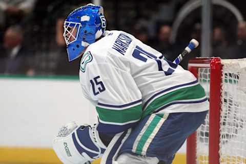 Jacob Markstrom #25 of the Vancouver Canucks at American Airlines Center. (Photo by Ronald Martinez/Getty Images)