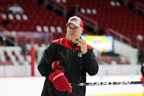 RALEIGH, NC – JUNE 29: Mike Vellucci, the new head coach of the Charlotte Checkers, during the Carolina Hurricanes Development Camp on June 29, 2017 at the PNC Arena in Raleigh, NC. (Photo by Jaylynn Nash/Icon Sportswire via Getty Images)