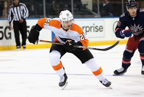 NEW YORK, NEW YORK – MARCH 17: Scott Laughton #21 of the Philadelphia Flyer  (Photo by Bruce Bennett/Getty Images)