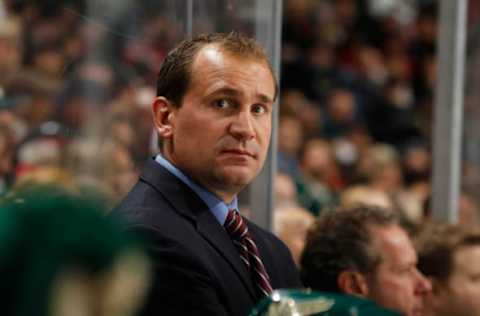 SAINT PAUL, MN – OCTOBER 16: Minnesota Wild Head Coach Todd Richards watches from behind the bench against the Columbus Blue Jackets during the game at the Xcel Energy Center on October 16, 2010 in Saint Paul, Minnesota. (Photo by Bruce Kluckhohn/NHLI via Getty Images)