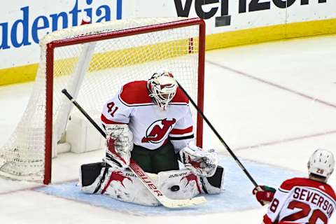 New Jersey Devils goaltender Vitek Vanecek (41): John Jones-USA TODAY Sports