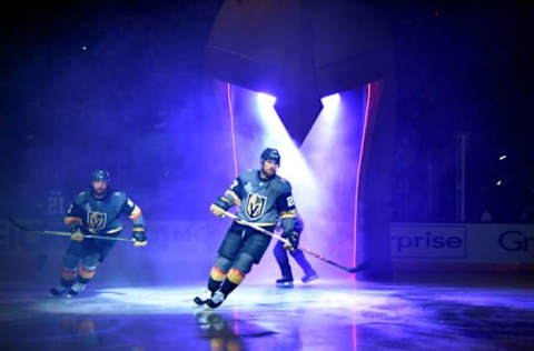 LAS VEGAS, NV – JUNE 07: The Vegas Golden Knights take the ice prior to Game Five of the Stanley Cup Final against the Washington Capitals during the 2018 NHL Stanley Cup Playoffs at T-Mobile Arena on June 7, 2018, in Las Vegas, Nevada. (Photo by Jeff Bottari/NHLI via Getty Images)