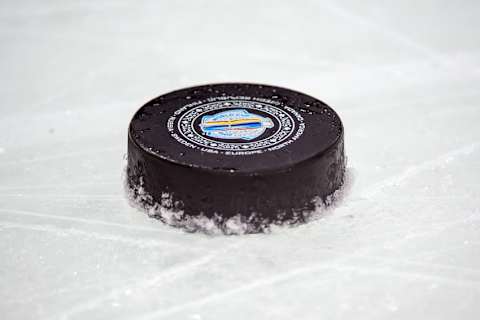 Sep 5, 2016; Ottawa, ON, Canada; A view of a puck during a practice for the World Cup of Hockey at Canadian Tire Centre. Mandatory Credit: Marc DesRosiers-USA TODAY Sports