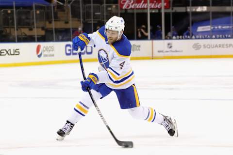 NEW YORK, NEW YORK – MARCH 22: Taylor Hall #4 of the Buffalo Sabres skates against the New York Rangers at Madison Square Garden on March 22, 2021 in New York City. (Photo by Bruce Bennett/Getty Images)