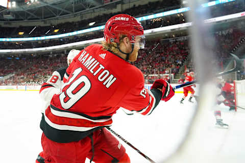 Carolina Hurricanes defenseman Dougie Hamilton (19): (James Guillory-USA TODAY Sports)