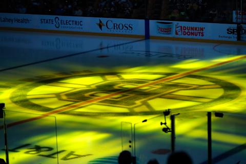 BOSTON, MA – OCTOBER 05: Boston Bruins logo at center ice before an NHL game between the Boston Bruins and the Nashville Predators on October 5, 2017, at TD Garden in Boston, Massachusetts. The Bruins defeated the Predators 4-3. (Photo by Fred Kfoury III/Icon Sportswire via Getty Images)