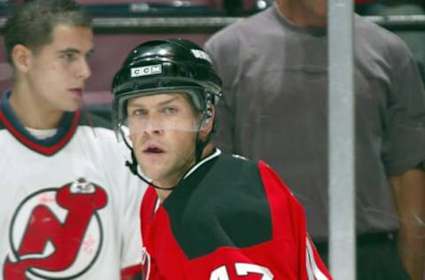 Adrian Foster #47 of the New Jersey Devils (Photo by Bruce Bennett/Getty Images)