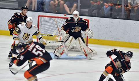 IRVINE, CA – SEPTEMBER 10: Ducks”u2019 goalie Olle Eriksson Ek (78) during their game against the Vegas Golden Knights in the 2019 Anaheim Rookie Face Off at the Great Park Ice & Fivepoint Arena in Irvine, CA, on Tuesday, Sep 10, 2019. (Photo by Jeff Gritchen/MediaNews Group/Orange County Register via Getty Images)