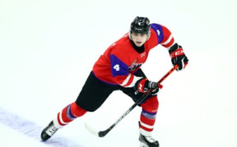 HAMILTON, ON – JANUARY 16: Jamie Drysdale #4 of Team Red skates during the 2020 CHL/NHL Top Prospects Game against Team White at FirstOntario Centre on January 16, 2020 in Hamilton, Canada. (Photo by Vaughn Ridley/Getty Images)