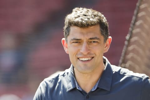 Aug 28, 2022; Boston, Massachusetts, USA; Chaim Bloom, Chief Baseball Officer of the Boston Red Sox on the field before the game between the Boston Red Sox and the Tampa Bay Rays at Fenway Park. Mandatory Credit: Winslow Townson-USA TODAY Sports